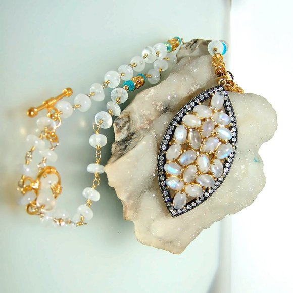 Moonstone Blue Opal Gemstone Vermeil Sterling Silver Necklace - Picture 6 of 6